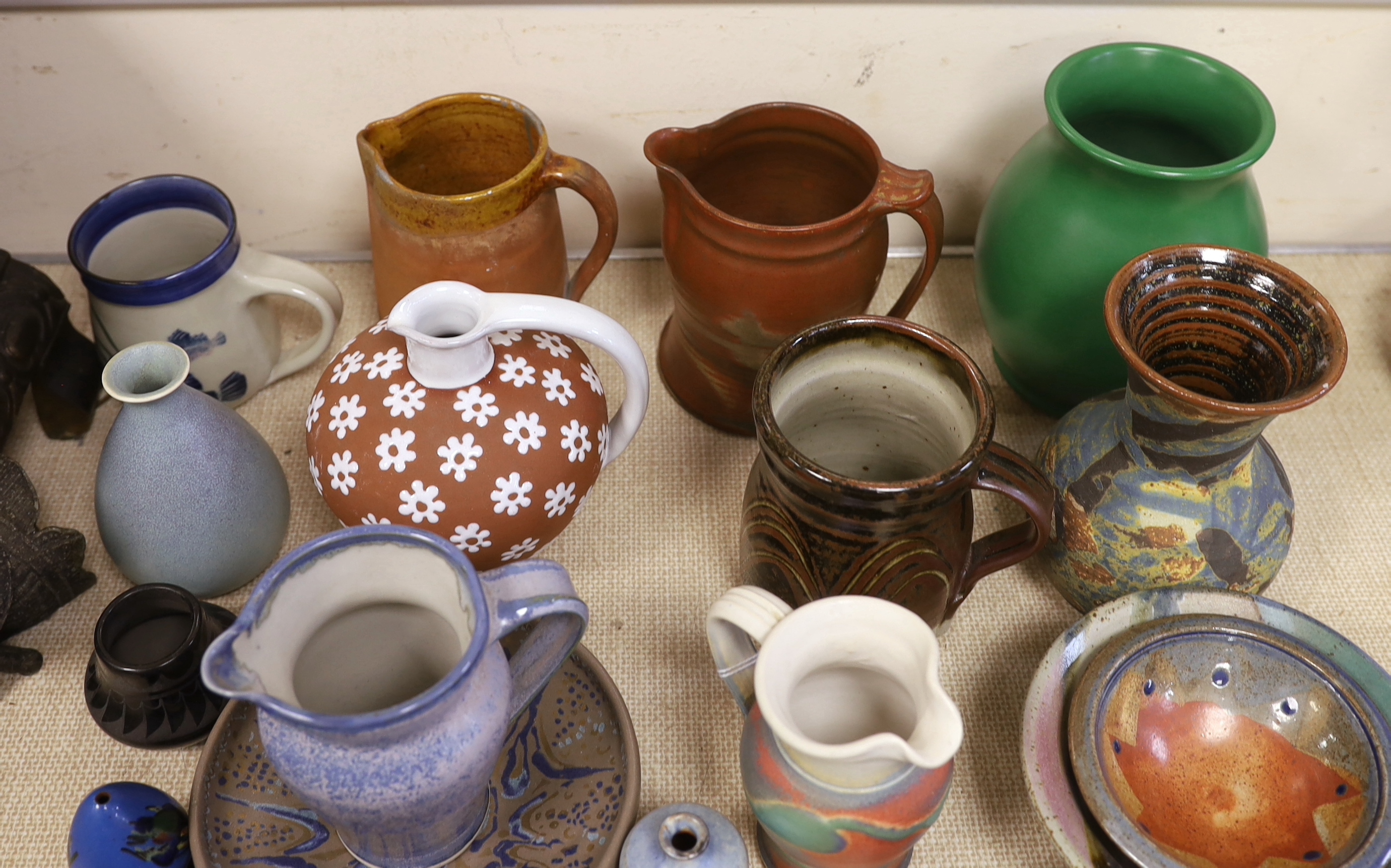 A quantity of various studio pottery pieces